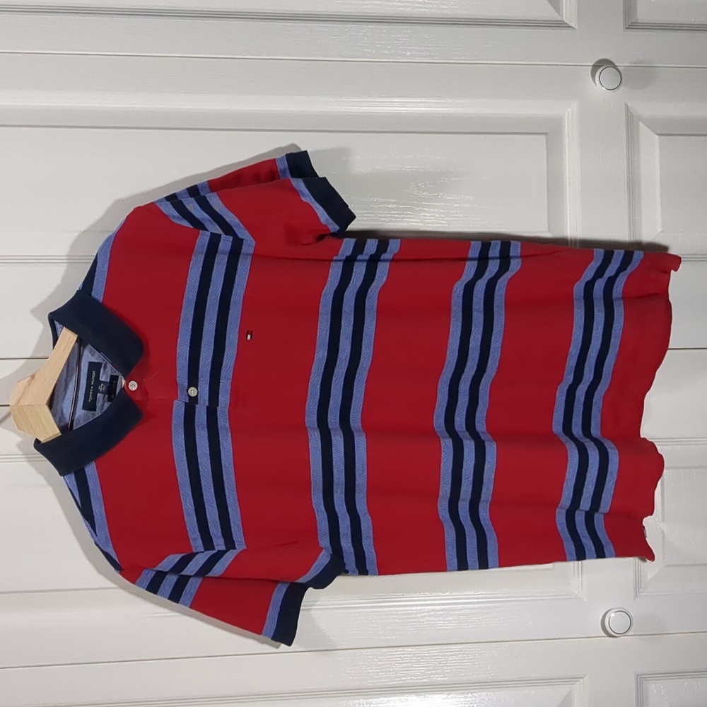 Tommy Hilfiger Polo Shirt Men's XL Slim Fit Red Stripe
